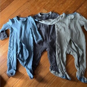 cloud island Blue , Grey and mint Footed One-Piece Sleepers (3-Pack)